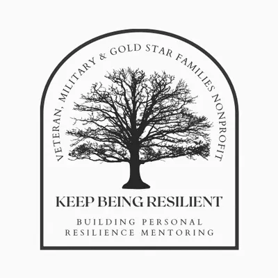 A black and white logo of a tree with the words " keep being resilient " underneath it.